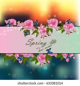 Trendy realistic vector illustration of rose bush or bouquet of roses. Spring or summer design, original floral template of invitation
