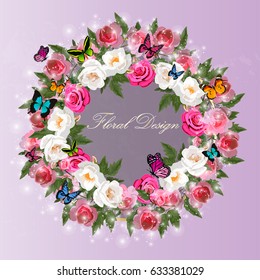 Trendy realistic vector illustration of rose bush or bouquet of roses. Spring or summer design, original floral template of invitation