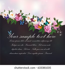 Trendy realistic vector illustration of rose bush or bouquet of roses. Spring or summer design, original floral template of invitation