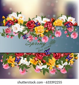 Trendy realistic vector illustration of rose bush or bouquet of roses. Spring or summer design, original floral template of invitation