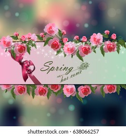 Trendy realistic vector illustration of rose bush or bouquet of roses. Spring or summer design, original floral template of invitation