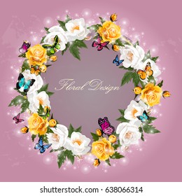 Trendy realistic vector illustration of rose bush or bouquet of roses. Spring or summer design, original floral template of invitation