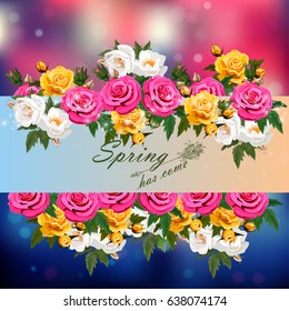 Trendy realistic vector illustration of rose bush or bouquet of roses. Spring or summer design, original floral template of invitation