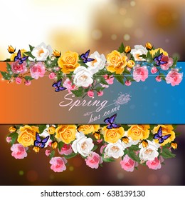 Trendy realistic vector illustration of rose bush or bouquet of roses. Spring or summer design, original floral template of invitation