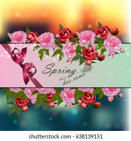 Trendy realistic vector illustration of rose bush or bouquet of roses. Spring or summer design, original floral template of invitation