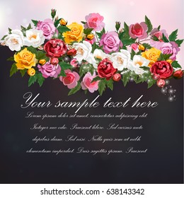 Trendy realistic vector illustration of rose bush or bouquet of roses. Spring or summer design, original floral template of invitation