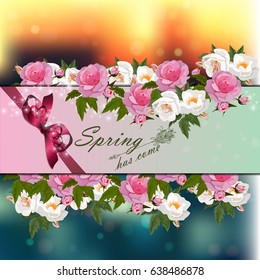 Trendy realistic vector illustration of rose bush or bouquet of roses. Spring or summer design, original floral template of invitation