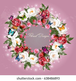 Trendy realistic vector illustration of rose bush or bouquet of roses. Spring or summer design, original floral template of invitation