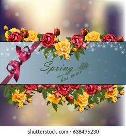 Trendy realistic vector illustration of rose bush or bouquet of roses. Spring or summer design, original floral template of invitation