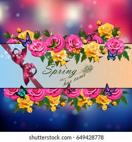 Trendy realistic vector illustration of rose bush or bouquet of roses. Spring or summer design, original floral template of invitation
