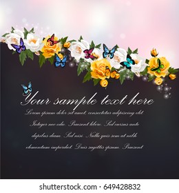 Trendy realistic vector illustration of rose bush or bouquet of roses. Spring or summer design, original floral template of invitation