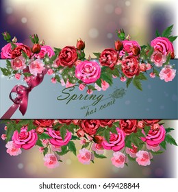 Trendy realistic vector illustration of rose bush or bouquet of roses. Spring or summer design, original floral template of invitation