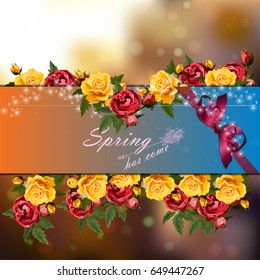 Trendy realistic vector illustration of rose bush or bouquet of roses. Spring or summer design, original floral template of invitation