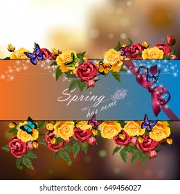 Trendy realistic vector illustration of rose bush or bouquet of roses. Spring or summer design, original floral template of invitation
