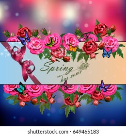 Trendy realistic vector illustration of rose bush or bouquet of roses. Spring or summer design, original floral template of invitation