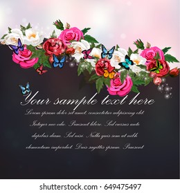 Trendy realistic vector illustration of rose bush or bouquet of roses. Spring or summer design, original floral template of invitation