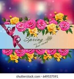 Trendy realistic vector illustration of rose bush or bouquet of roses. Spring or summer design, original floral template of invitation