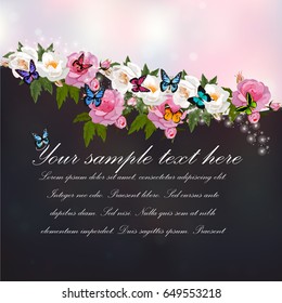 Trendy realistic vector illustration of rose bush or bouquet of roses. Spring or summer design, original floral template of invitation