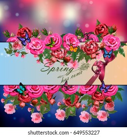 Trendy realistic vector illustration of rose bush or bouquet of roses. Spring or summer design, original floral template of invitation