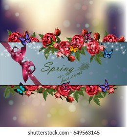 Trendy realistic vector illustration of rose bush or bouquet of roses. Spring or summer design, original floral template of invitation