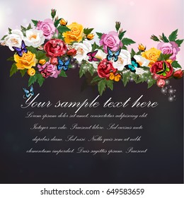 Trendy realistic vector illustration of rose bush or bouquet of roses. Spring or summer design, original floral template of invitation