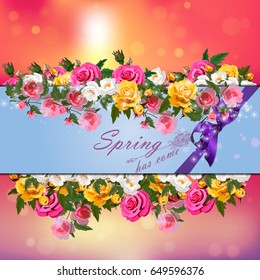 Trendy realistic vector illustration of rose bush or bouquet of roses. Spring or summer design, original floral template of invitation