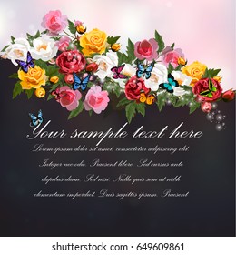 Trendy realistic vector illustration of rose bush or bouquet of roses. Spring or summer design, original floral template of invitation