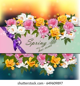 Trendy realistic vector illustration of rose bush or bouquet of roses. Spring or summer design, original floral template of invitation