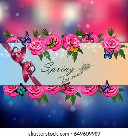 Trendy realistic vector illustration of rose bush or bouquet of roses. Spring or summer design, original floral template of invitation