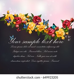 Trendy realistic vector illustration of rose bush or bouquet of roses. Spring or summer design, original floral template of invitation