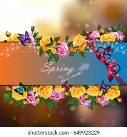 Trendy realistic vector illustration of rose bush or bouquet of roses. Spring or summer design, original floral template of invitation