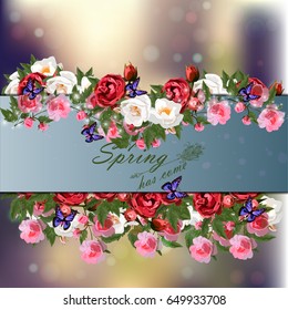 Trendy realistic vector illustration of rose bush or bouquet of roses. Spring or summer design, original floral template of invitation