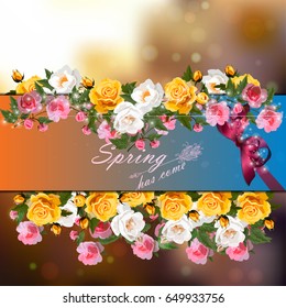 Trendy realistic vector illustration of rose bush or bouquet of roses. Spring or summer design, original floral template of invitation