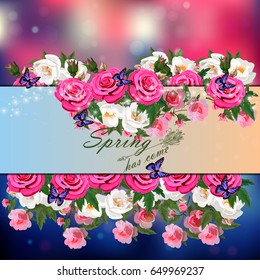 Trendy realistic vector illustration of rose bush or bouquet of roses. Spring or summer design, original floral template of invitation