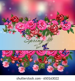 Trendy realistic vector illustration of rose bush or bouquet of roses. Spring or summer design, original floral template of invitation