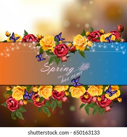 Trendy realistic vector illustration of rose bush or bouquet of roses. Spring or summer design, original floral template of invitation