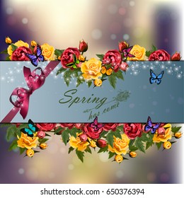 Trendy realistic vector illustration of rose bush or bouquet of roses. Spring or summer design, original floral template of invitation