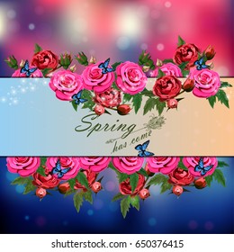 Trendy realistic vector illustration of rose bush or bouquet of roses. Spring or summer design, original floral template of invitation