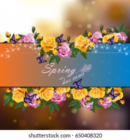 Trendy realistic vector illustration of rose bush or bouquet of roses. Spring or summer design, original floral template of invitation