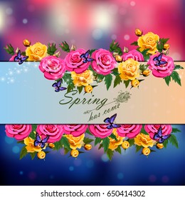 Trendy realistic vector illustration of rose bush or bouquet of roses. Spring or summer design, original floral template of invitation