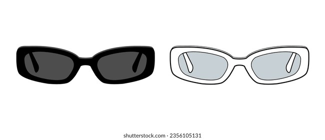Trendy Rectangular cat eye sunglasses vector template  Sunglasses Drawing  glasses  template  black  silhouette  front view  unisex  black   white color  CAD mockup 
