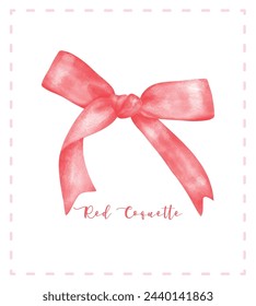 Trendy Red Coquette ribbon bow aesthetic watercolor hand drawing