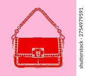 Trendy Red Handbag with Front Clasp Detail