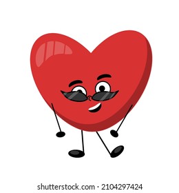trendy red heart wearing black glasses, heart character with love expression, stylish look, gigalo, ladies man