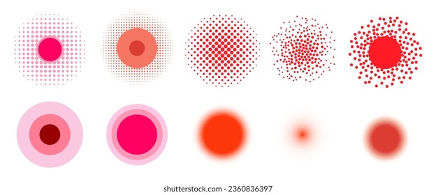 Trendy red pain point collection. Set of circles and halftone symbols of painful target