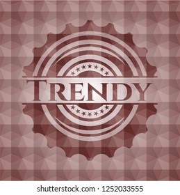 Trendy red seamless emblem with geometric background.