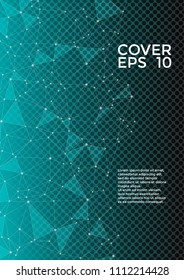 Trendy report template. Global network connection triangles grid. Interlinked nodes, atom or social media, web structure concept. Network nodes information technology concept.