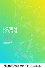Trendy report template. Global network connection triangles grid. Interlinked nodes, atom or social media, web structure concept. Network nodes information technology concept.