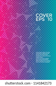 Trendy report template. Global network connection geometric grid. Interlinked nodes, molecular or social media, web structure concept. Network nodes information technology concept.