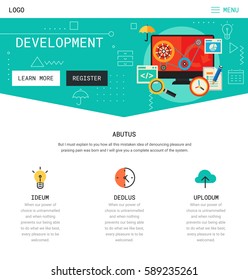 Trendy responsive landing page or one page website template, with new retro 90s style design, for startups and apps. Development